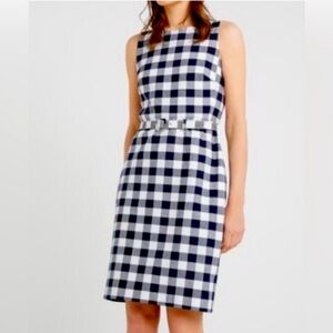 J Crew Gingham Print Pencil Belt Dress